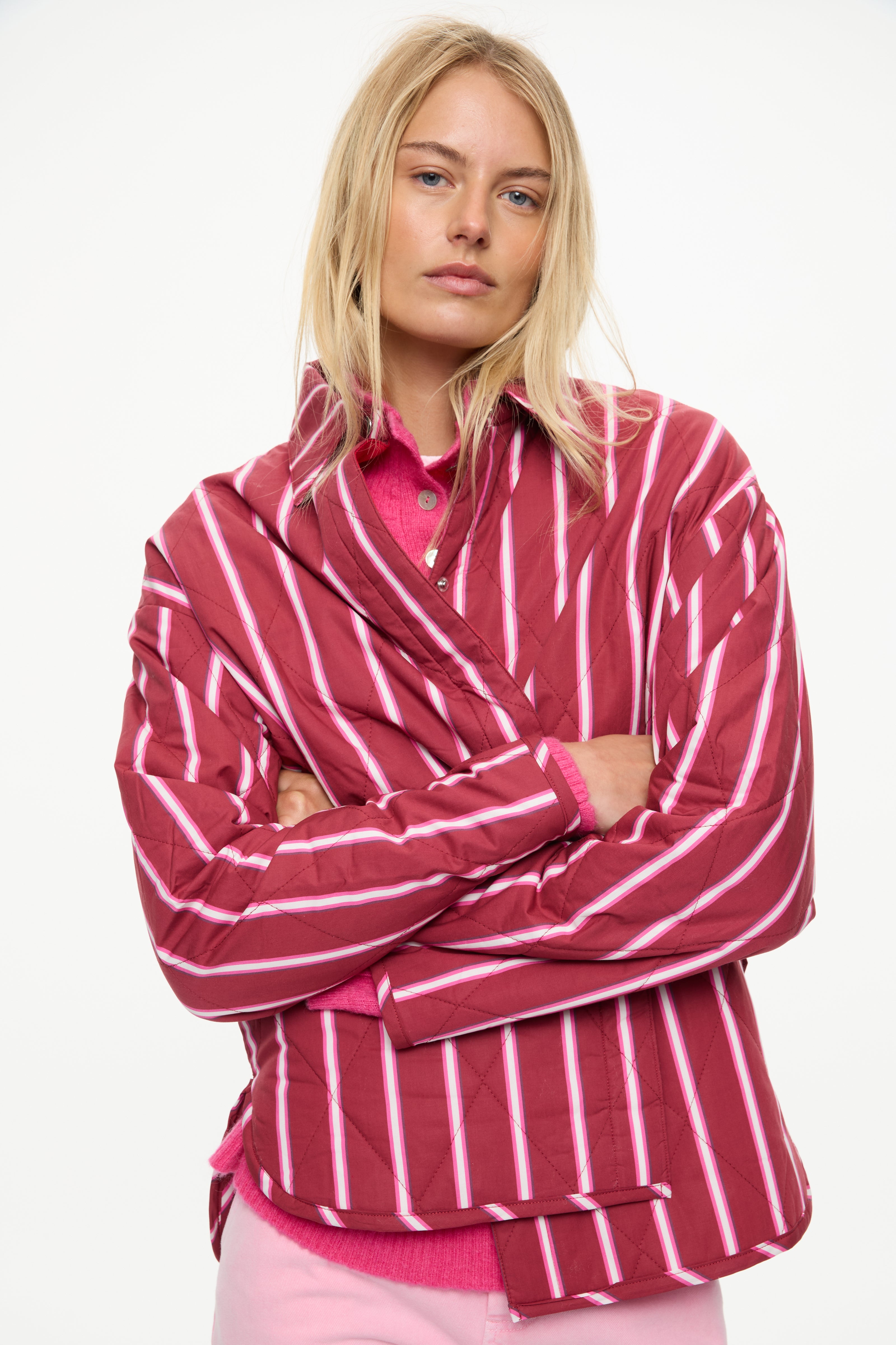 Noa Quilted Jacket - Stripes  Sangria/Confetti/Natural