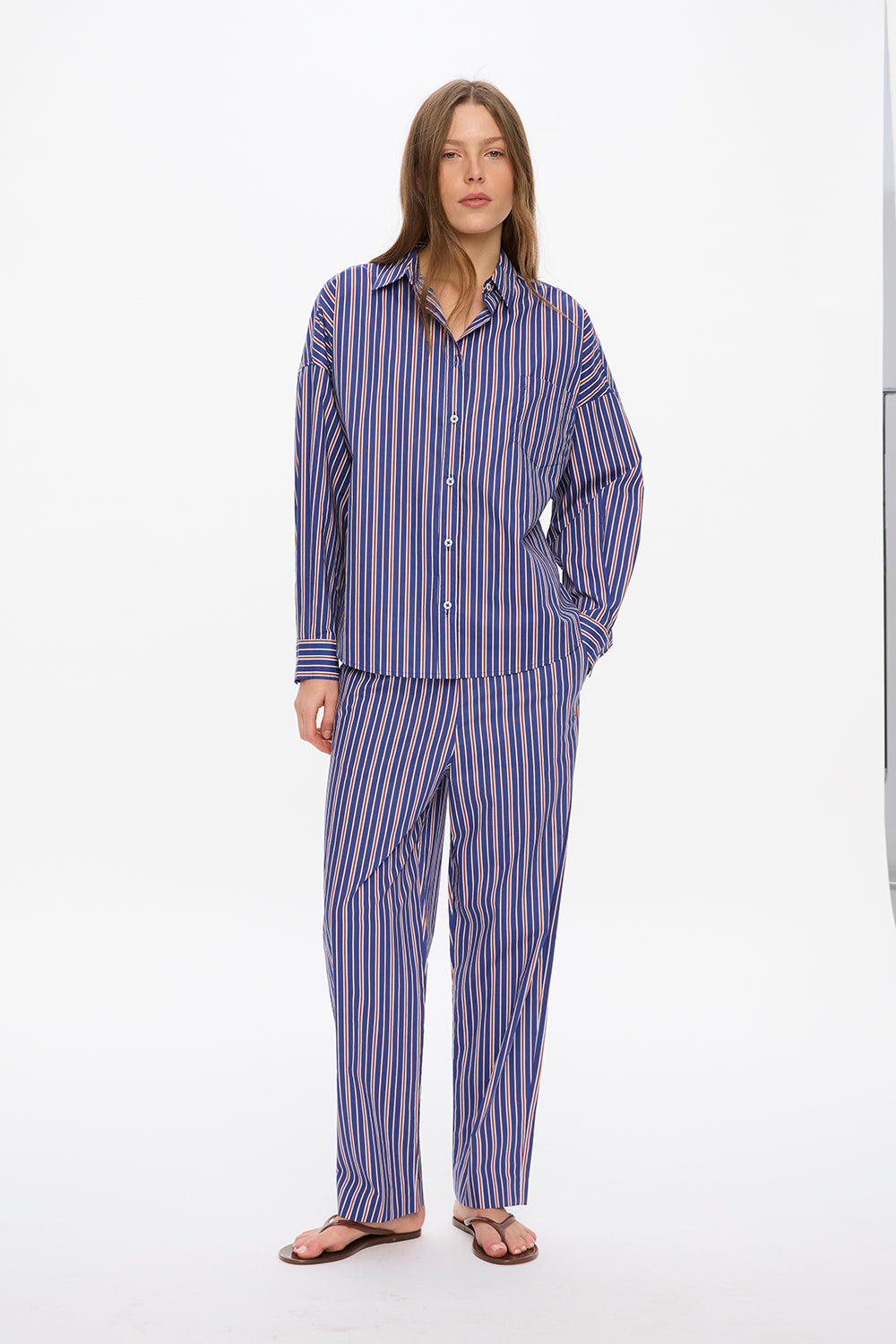 Chiara Long Sleeve Shirt Classic  - Stripes - Indigo/Teal/White