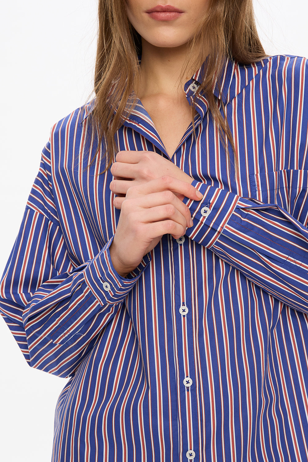 Chiara Long Sleeve Shirt Classic  - Stripes - Indigo/Teal/White