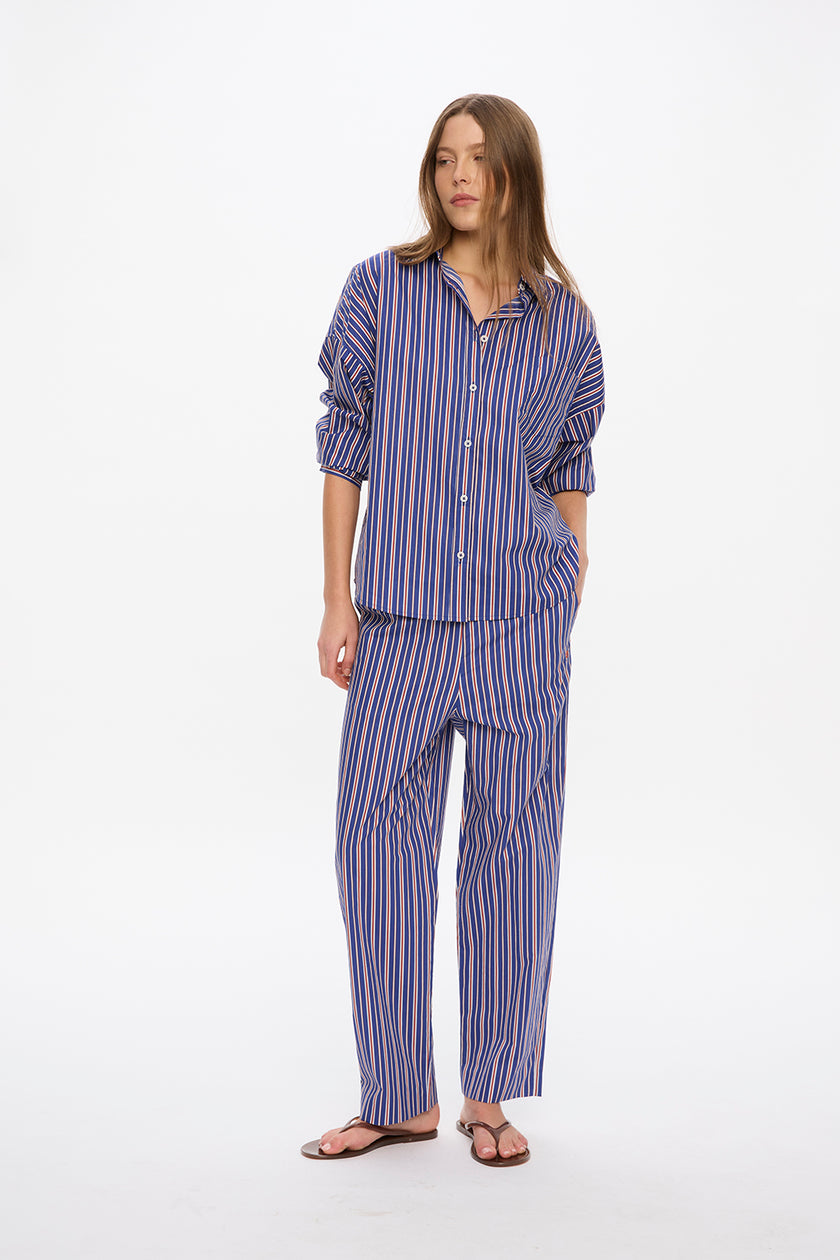 Chiara Long Sleeve Shirt Classic  - Stripes - Indigo/Teal/White