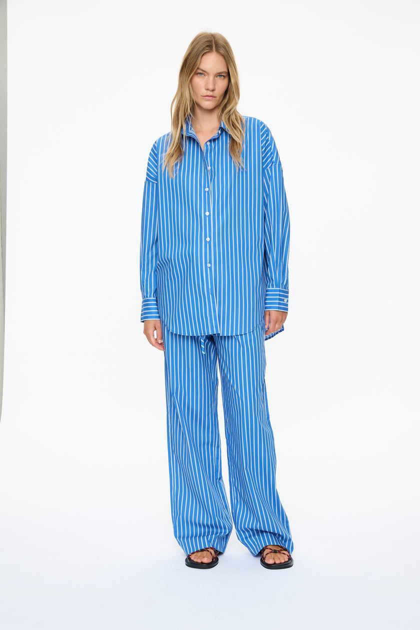 Mara Oversized Long Sleeve Shirt - Ink Blue/Sky/Navy/Natural