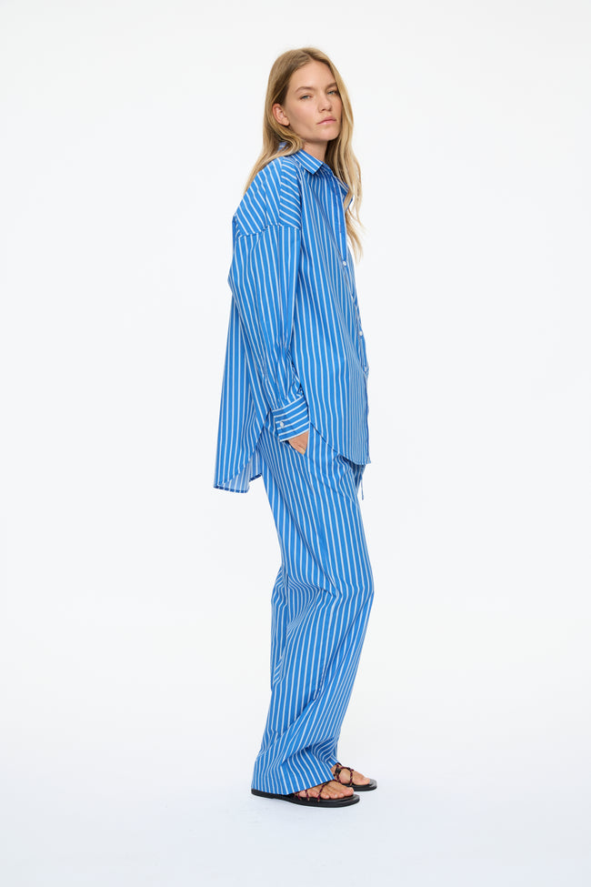 Mara Oversized Long Sleeve Shirt - Ink Blue/Sky/Navy/Natural