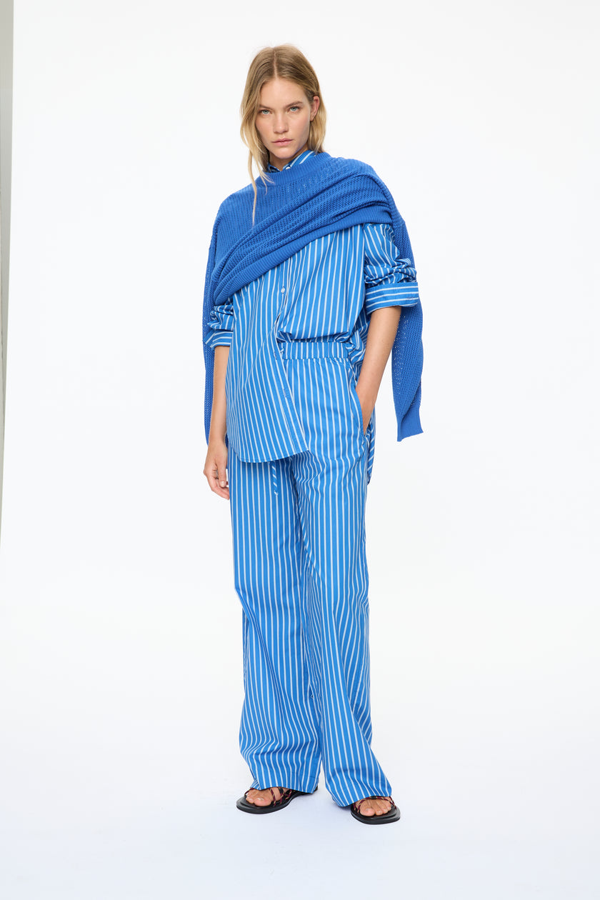 Mara Oversized Long Sleeve Shirt - Ink Blue/Sky/Navy/Natural
