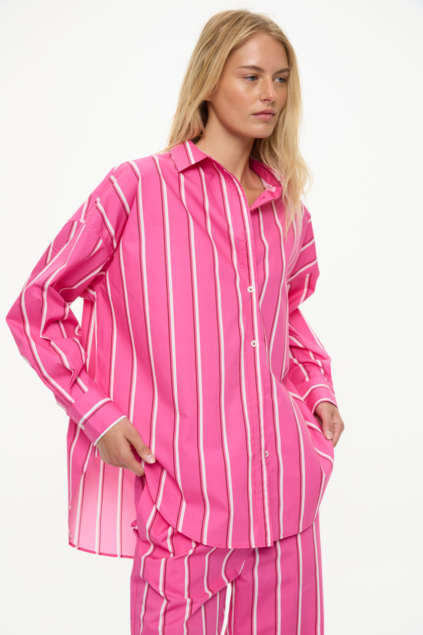 Mara Oversized Long Sleeve Shirt - Stripes  Confetti/Sangria/White Stripe