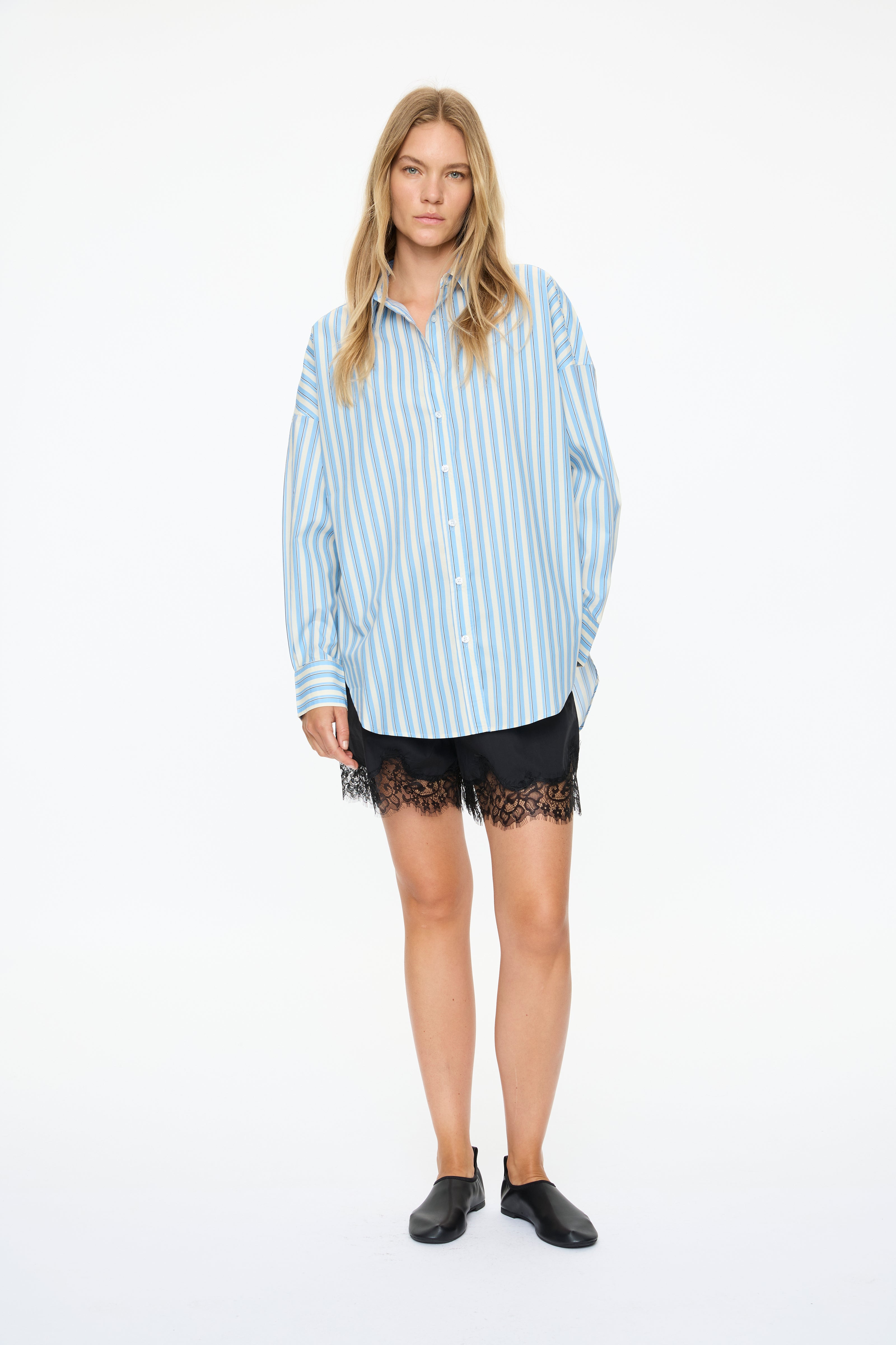 Mara Oversized Long Sleeve Shirt - Sky/Navy/White