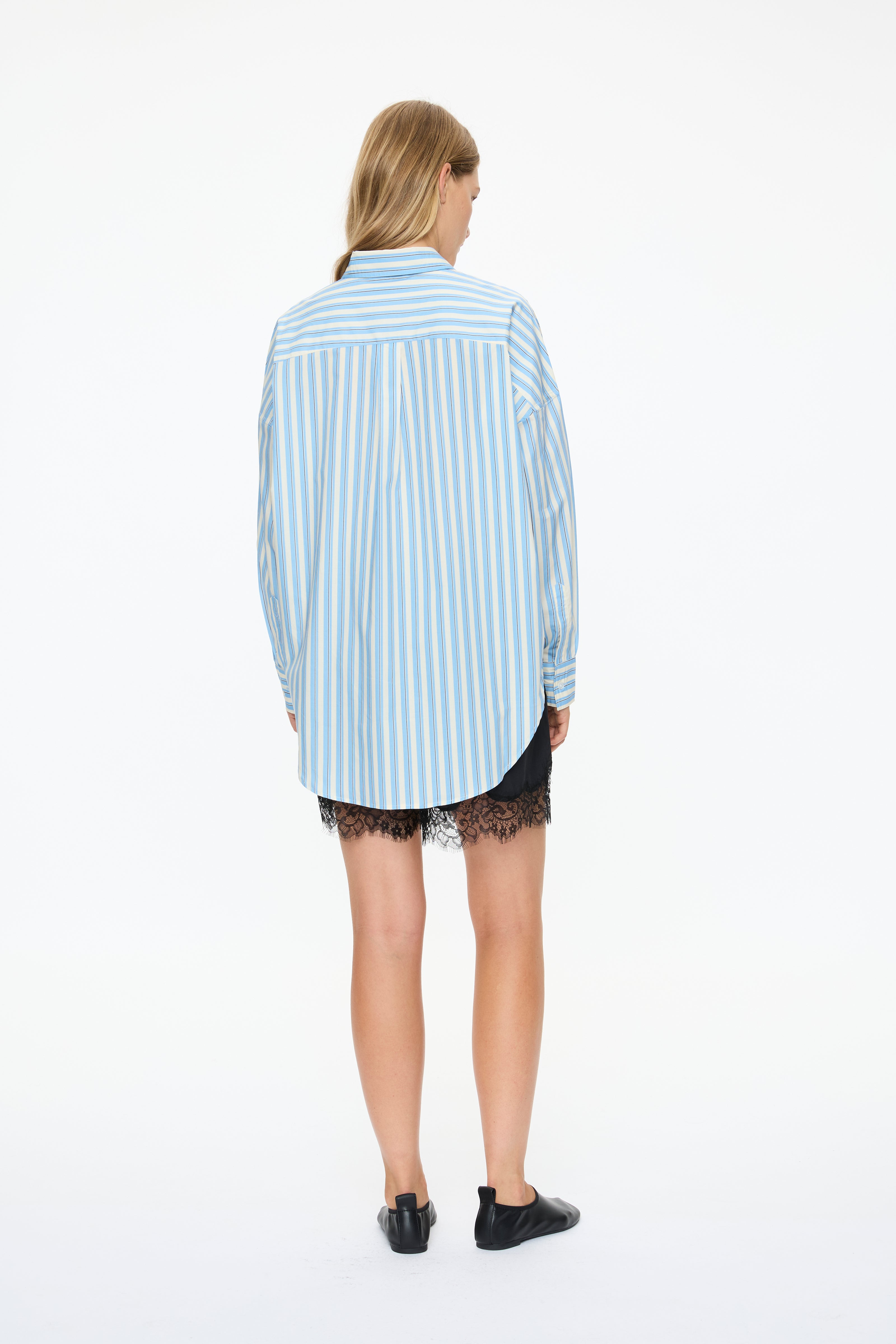 Mara Oversized Long Sleeve Shirt - Sky/Navy/White