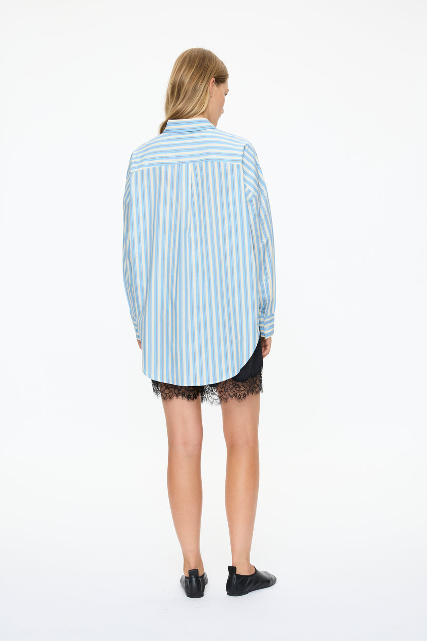 Mara Oversized Long Sleeve Shirt - Sky/Navy/White