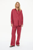 Mara Oversized Long Sleeve Shirt - Stripes  Sangria/Ultra Red Stripe