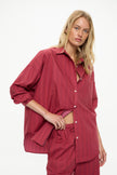 Mara Oversized Long Sleeve Shirt - Stripes  Sangria/Ultra Red Stripe