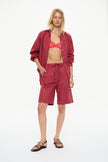 Mara Drawstring Mid Lenght Shorts - Cotton  Sangria/Ultra Red Stripe