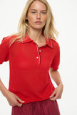 Thea Pointelle Half Sleeve Polo Ultra Red + Sangria/White Tipping