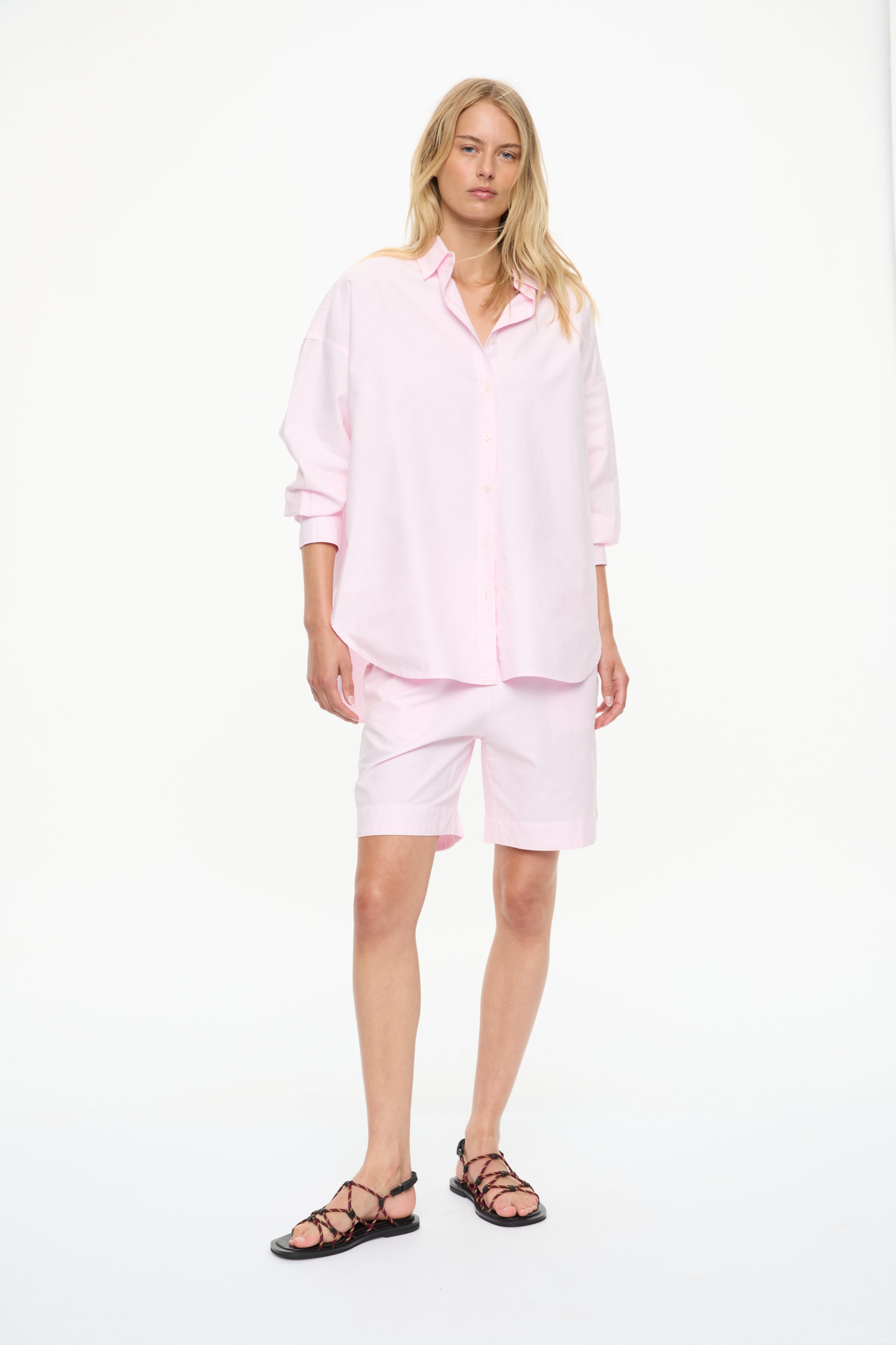 Mara Oversized Long Sleeve Shirt - Pinpoint Candy Floss