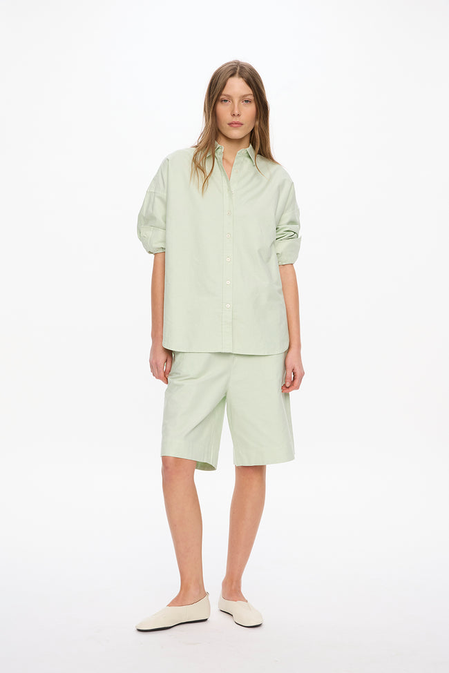 Mara Drawstring Shorts - Pinpoint - Mint