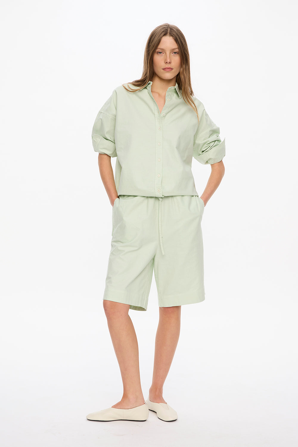 Mara Long Sleeve Shirt - Pinpoint - Mint