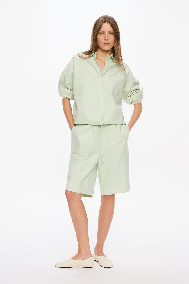 Mara Drawstring Shorts - Pinpoint - Mint