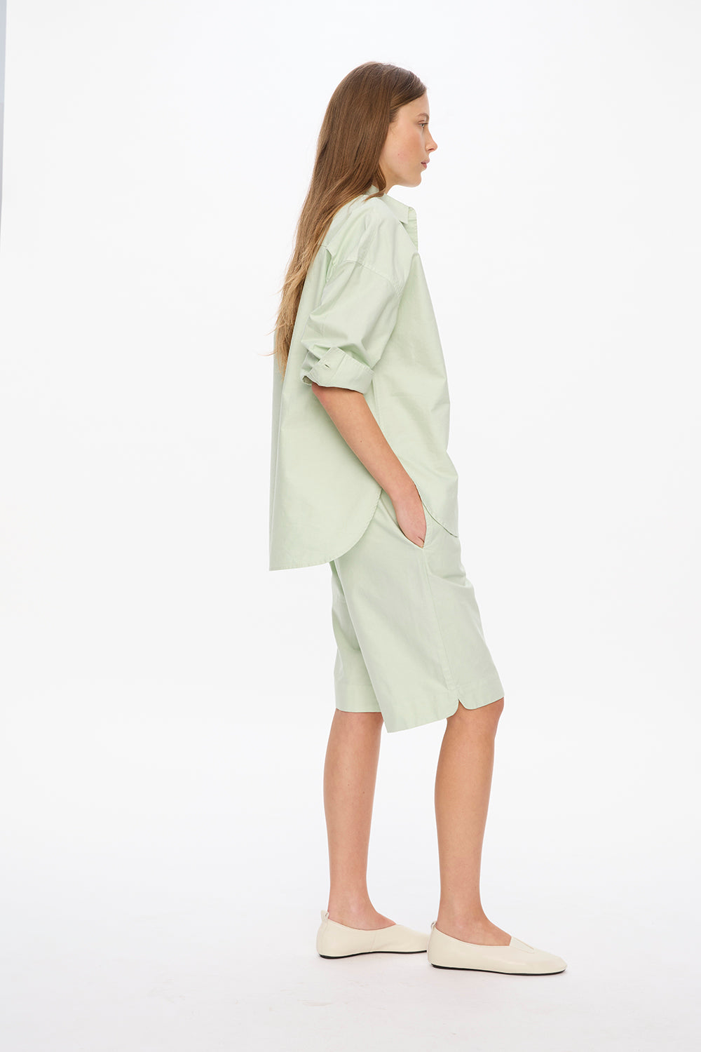 Mara Long Sleeve Shirt - Pinpoint - Mint