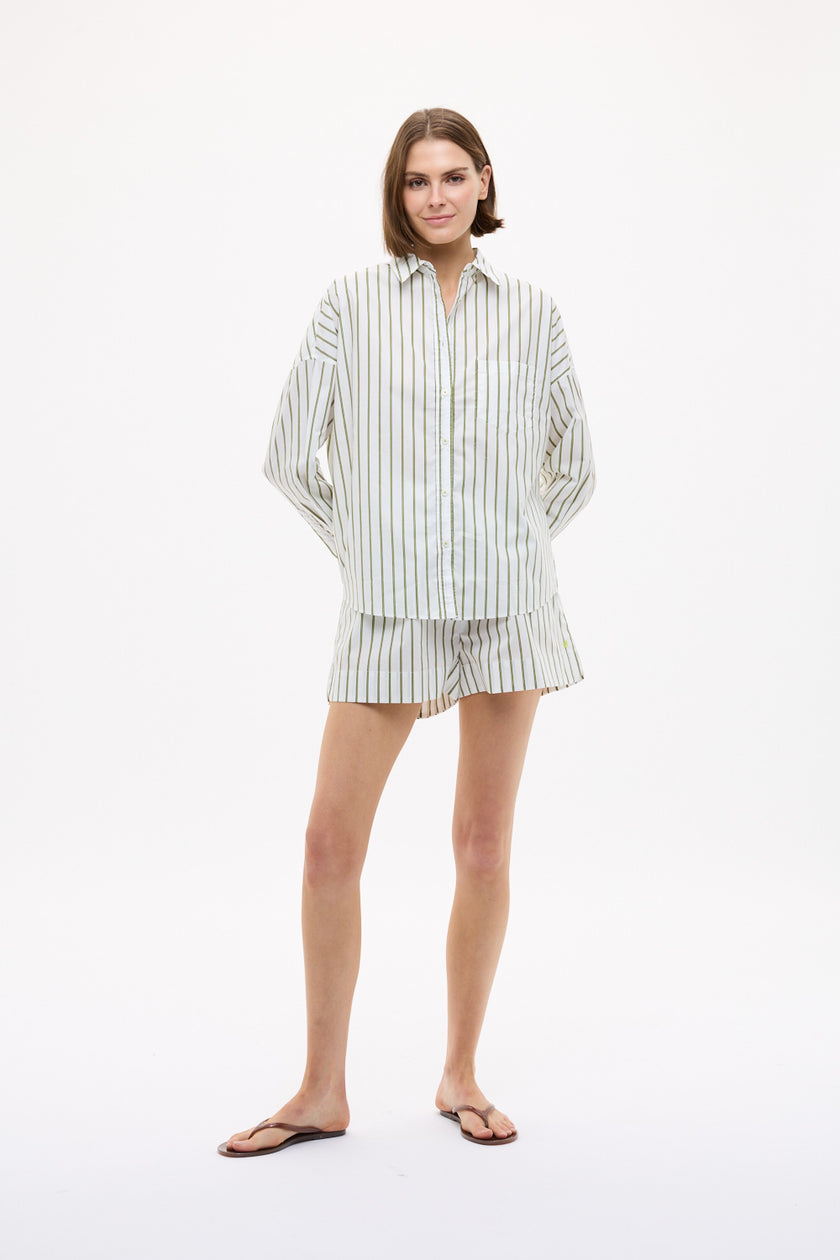 Chiara Long Sleeve Shirt Stripe - Natural/Dark Olive/Sunny Lime