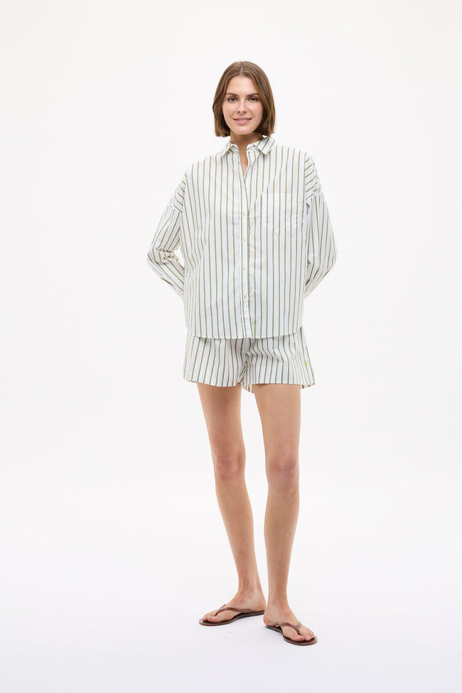 Chiara Shorts - Classic Stripe - Natural/Dark Olive/ Sunny Lime