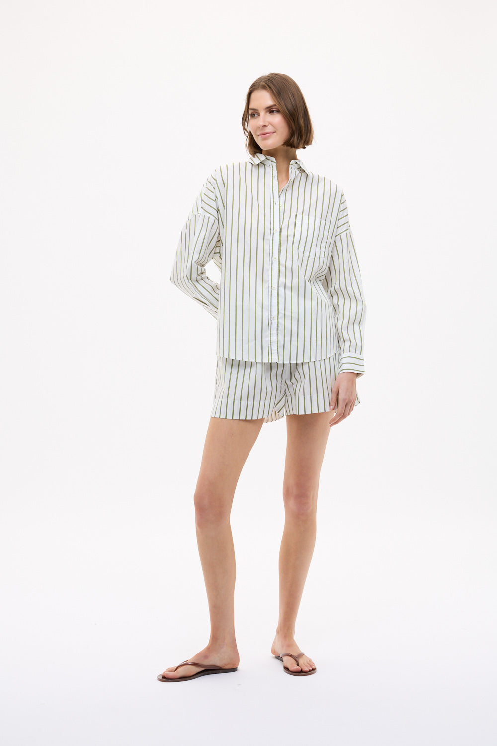 Chiara Long Sleeve Shirt Stripe - Natural/Dark Olive/Sunny Lime