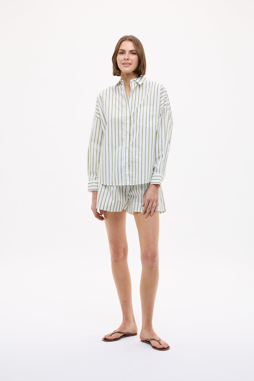 Chiara Long Sleeve Shirt Stripe - Natural/Dark Olive/Sunny Lime