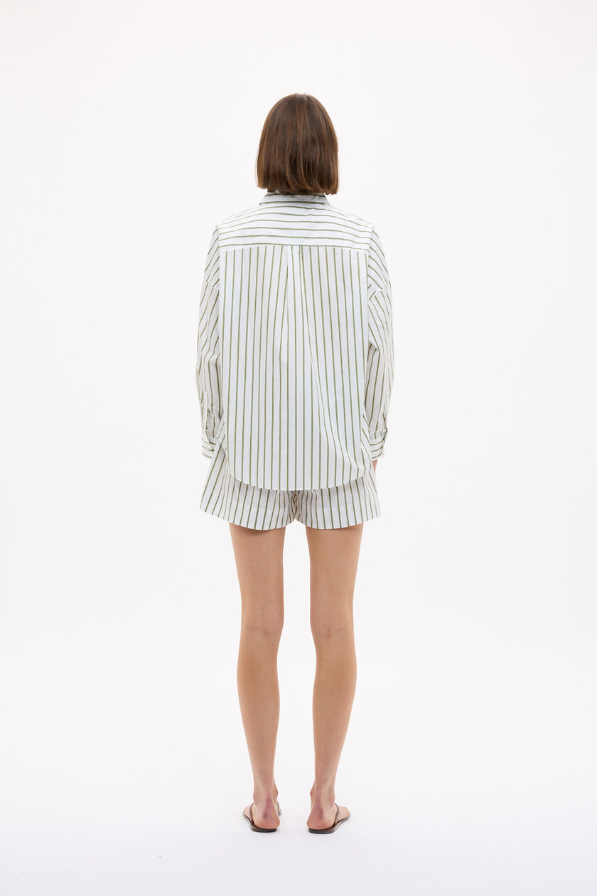 Chiara Long Sleeve Shirt Stripe - Natural/Dark Olive/Sunny Lime