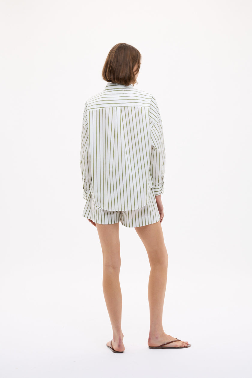 Chiara Long Sleeve Shirt Stripe - Natural/Dark Olive/Sunny Lime