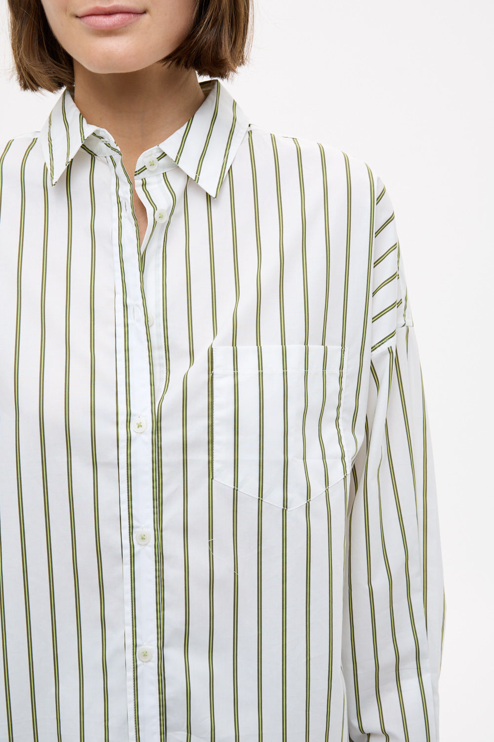 Chiara Long Sleeve Shirt Stripe - Natural/Dark Olive/Sunny Lime