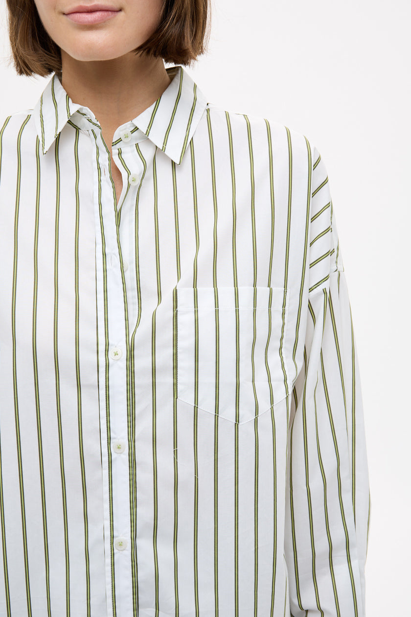Chiara Long Sleeve Shirt Stripe - Natural/Dark Olive/Sunny Lime
