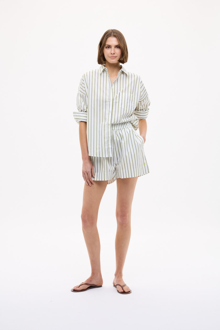 Chiara Long Sleeve Shirt Stripe - Natural/Dark Olive/Sunny Lime