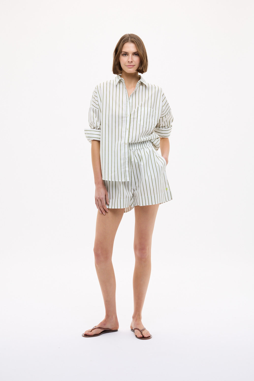Chiara Shorts - Classic Stripe - Natural/Dark Olive/ Sunny Lime