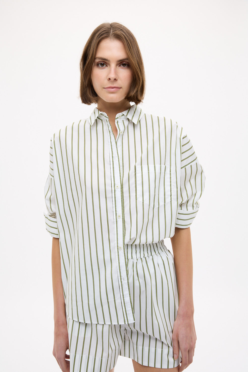 Chiara Long Sleeve Shirt Stripe - Natural/Dark Olive/Sunny Lime