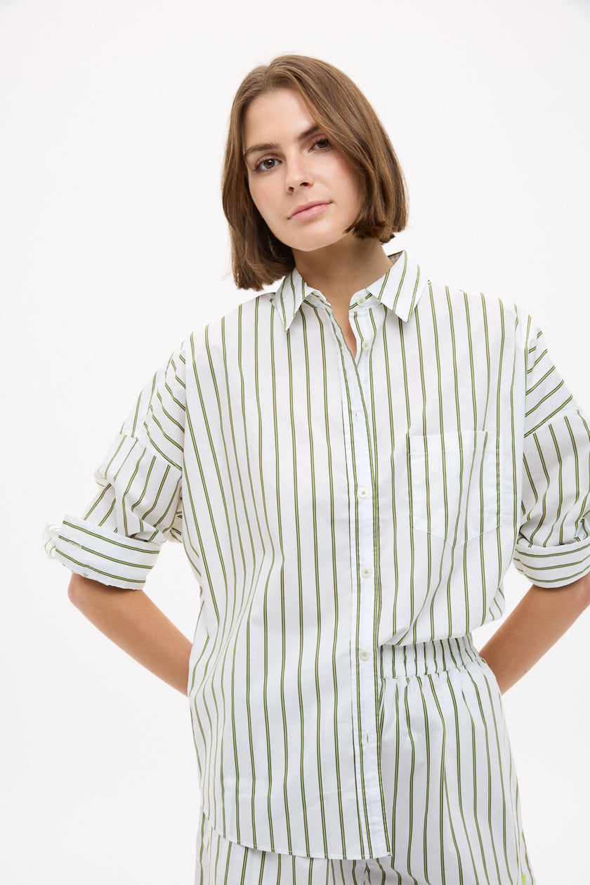 Chiara Long Sleeve Shirt Stripe - Natural/Dark Olive/Sunny Lime