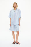 Mara Oversized Short Sleeve Shirt - Stripe Sky, Sangria, White Stripe