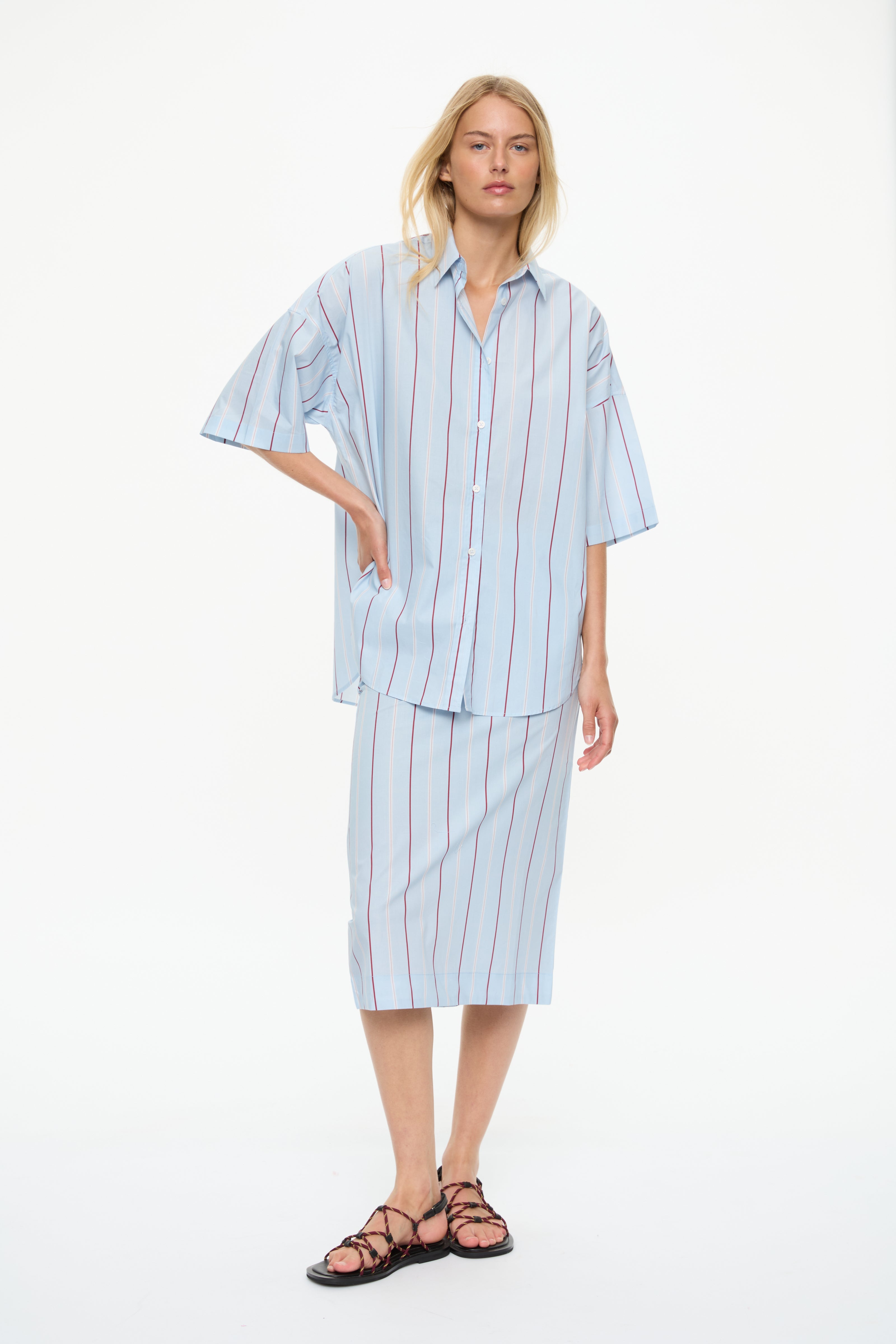 Chiara Pencil Skirt Sky/Sangria/White Stripe