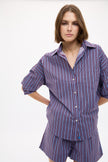 Chiara Long Sleeve Shirt Stripe - Fig/Ink Blue/ Pastel Lilac