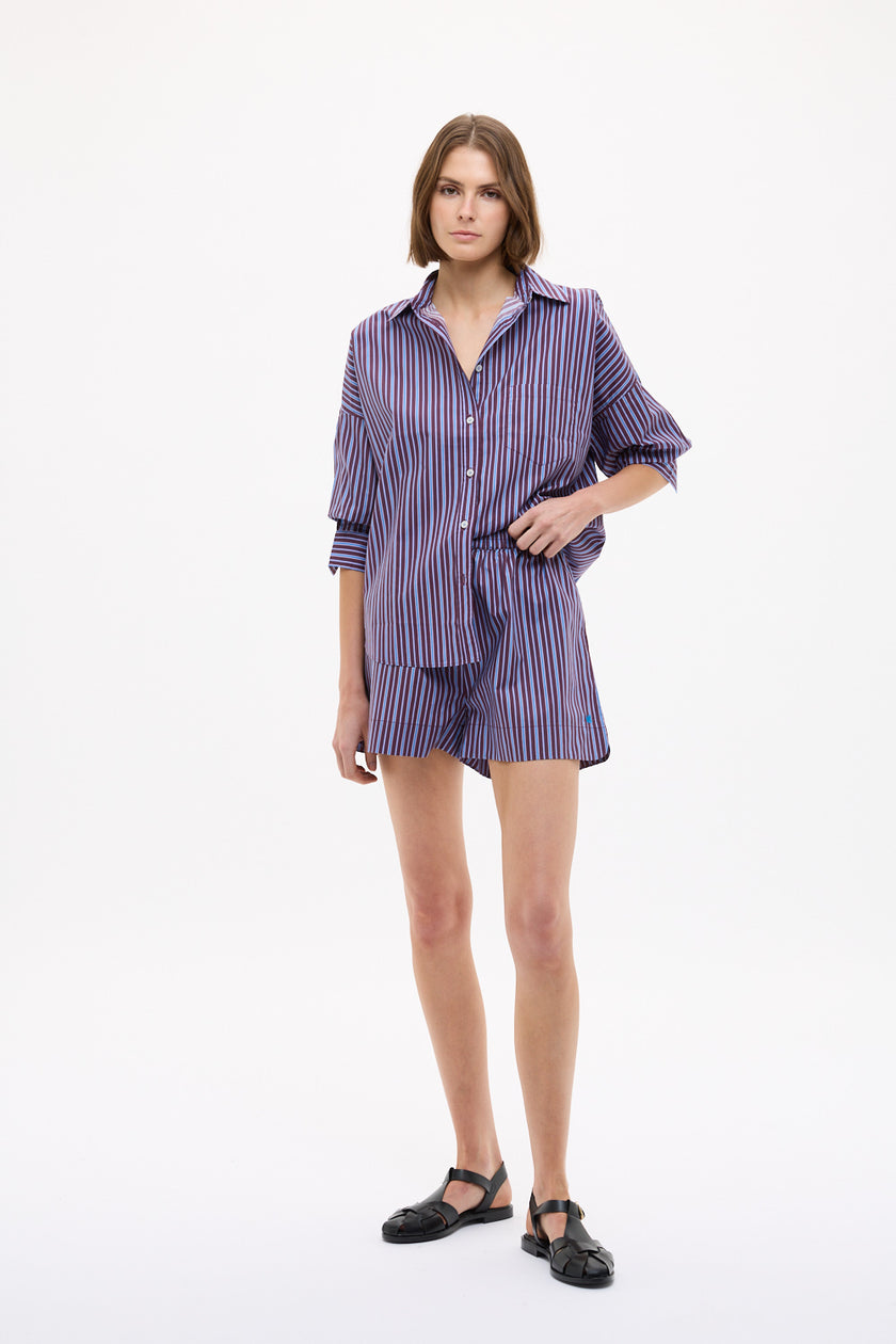 Chiara Long Sleeve Shirt Stripe - Fig/Ink Blue/ Pastel Lilac