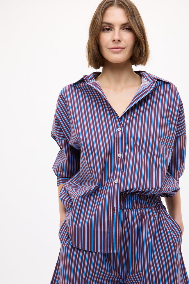 Chiara Long Sleeve Shirt Stripe - Fig/Ink Blue/ Pastel Lilac