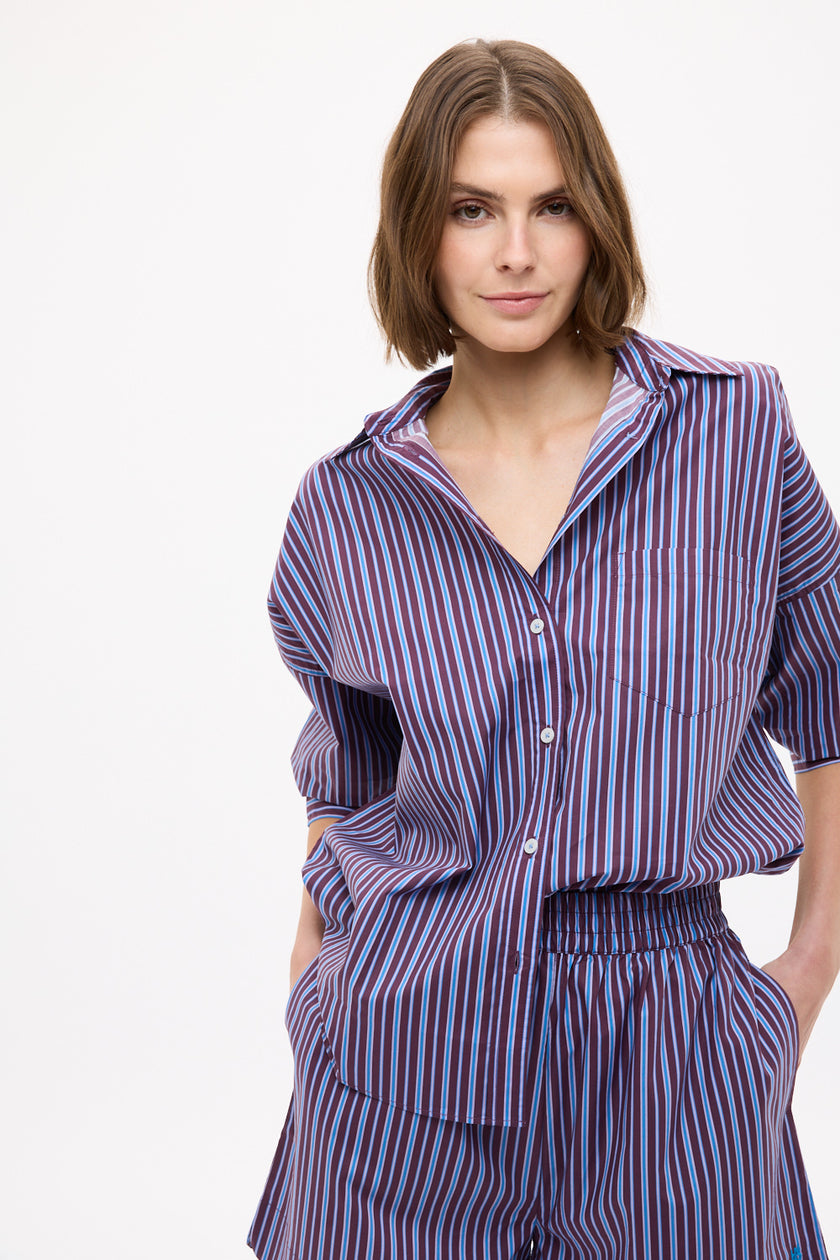 Chiara Long Sleeve Shirt Stripe - Fig/Ink Blue/ Pastel Lilac