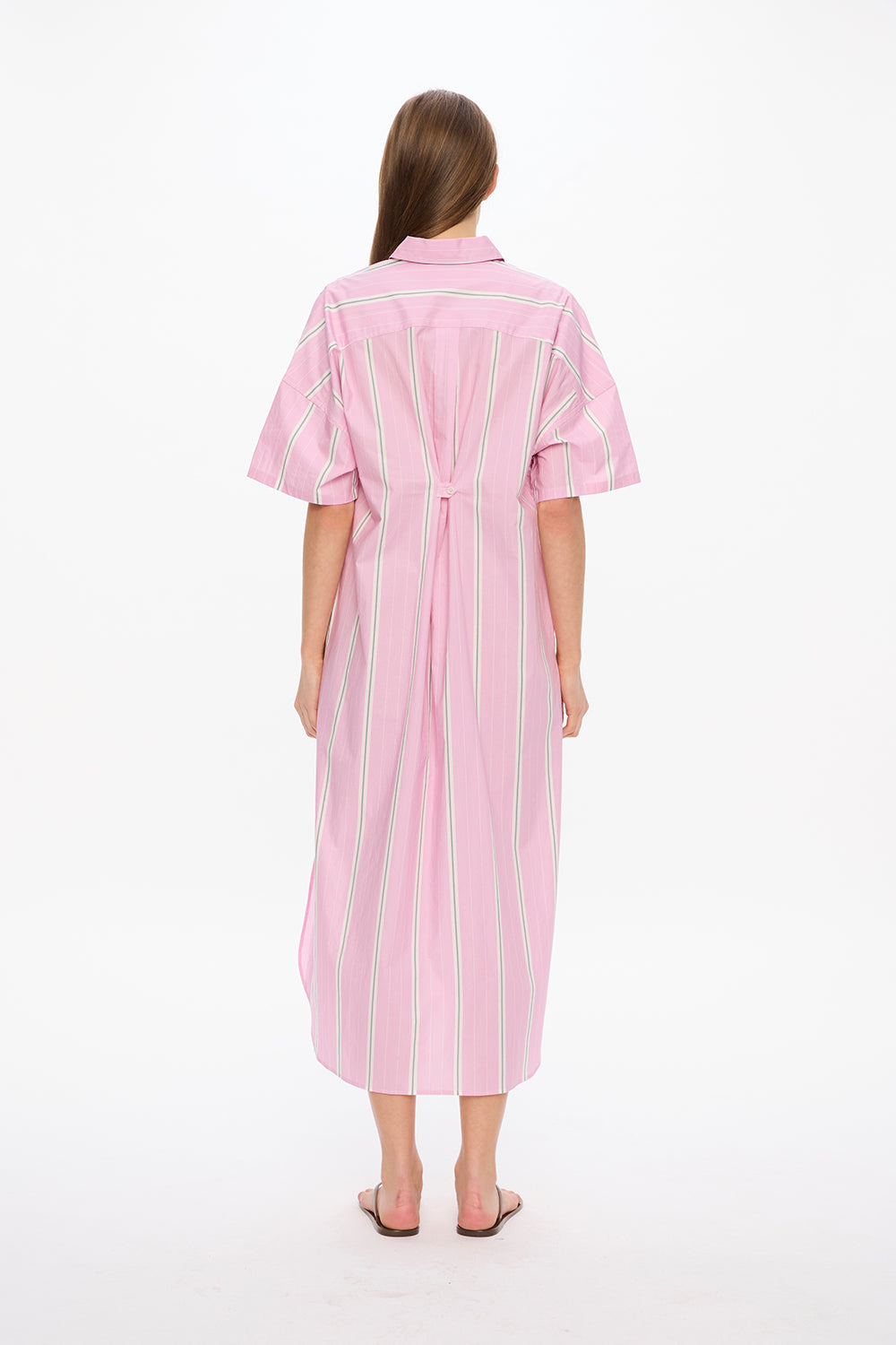 Chiara Short Sleeve Maxi Dress + Button Back - Bubble Gum/White/Teal/Olive