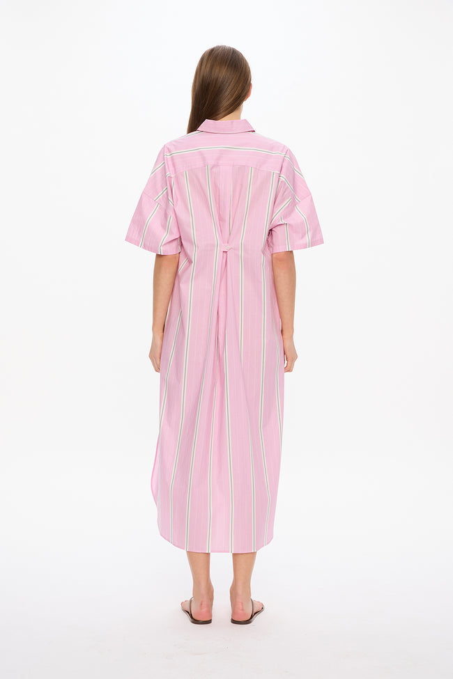 Chiara Short Sleeve Maxi Dress + Button Back - Bubble Gum/White/Teal/Olive