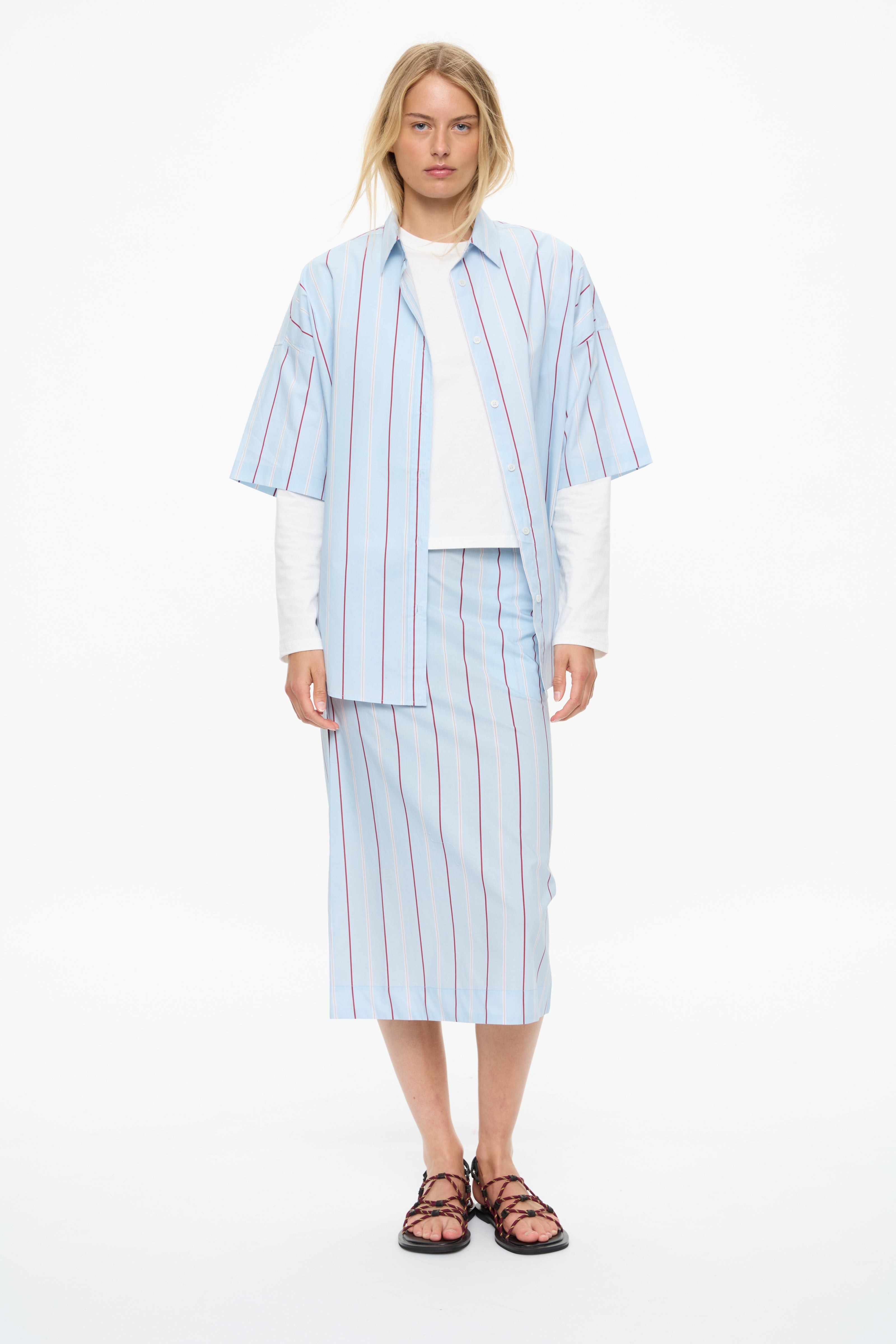 Chiara Pencil Skirt Sky/Sangria/White Stripe