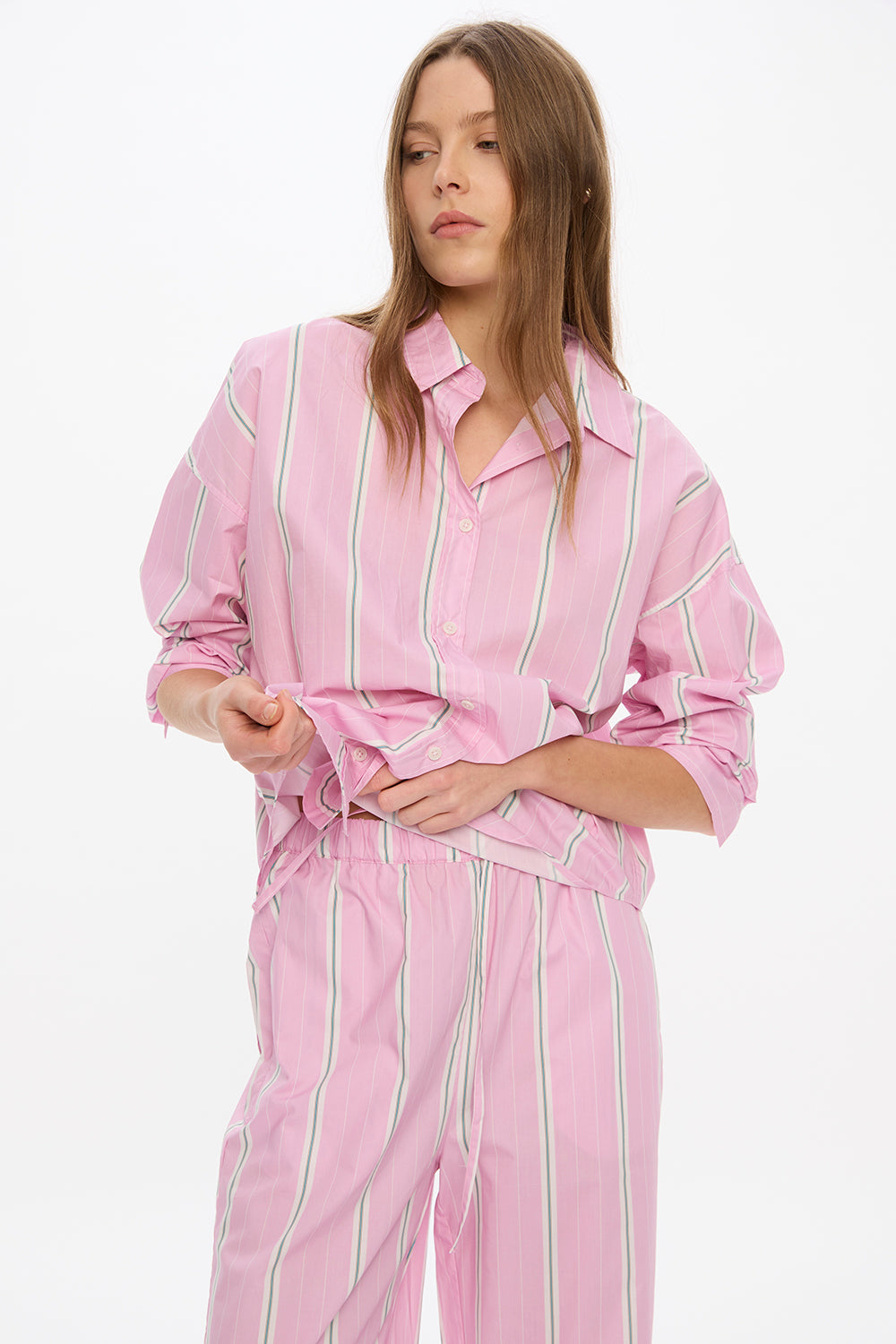 Mara Long Sleeve Shirt - Bubble Gum/White/Teal/Olive