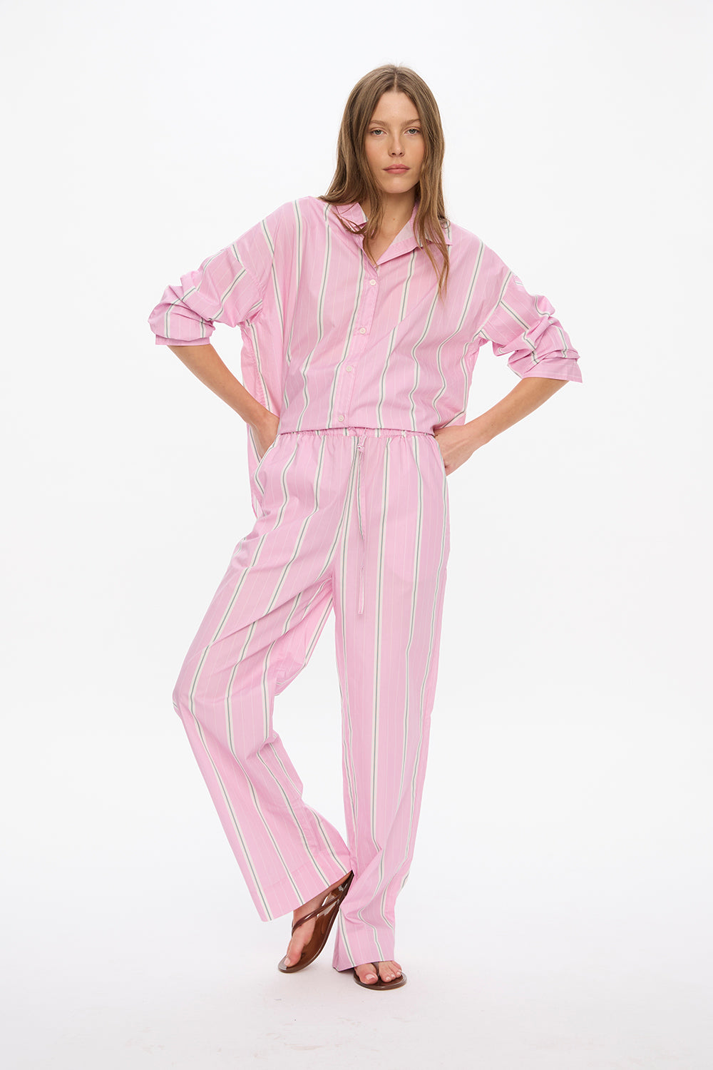 Mara Drawstring Pants - Bubble Gum/White/Teal/Olive