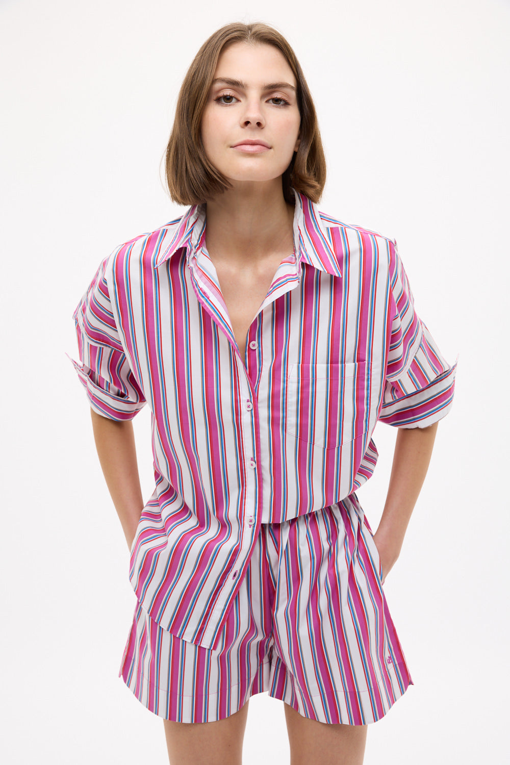 Chiara Long Sleeve Shirt Stripe - Fuschia Multi Stripe