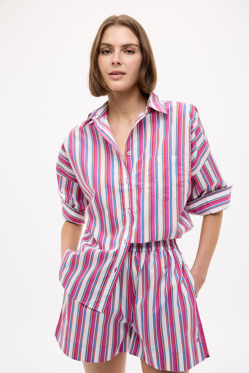 Chiara Long Sleeve Shirt Stripe - Fuschia Multi Stripe