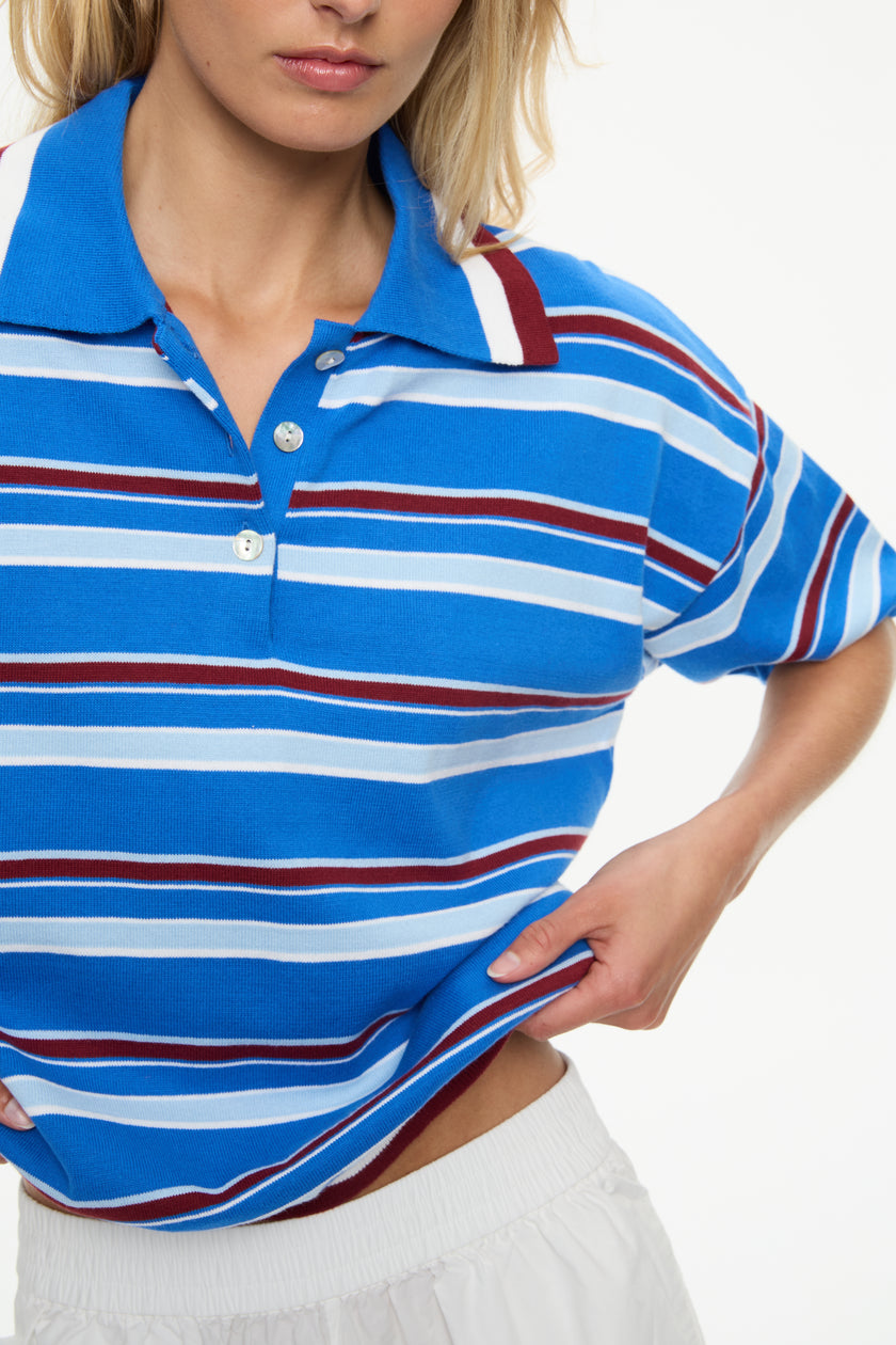 Alto Half Sleeve Stripe Polo ink blue/sky/sangria/white stripe