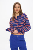 Alto Long Sleeve Stripe Polo - Indigo/Tile/Hot Coral/White