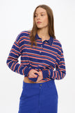 Alto Long Sleeve Stripe Polo - Indigo/Tile/Hot Coral/White