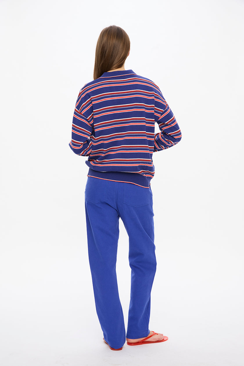 Alto Long Sleeve Stripe Polo - Indigo/Tile/Hot Coral/White