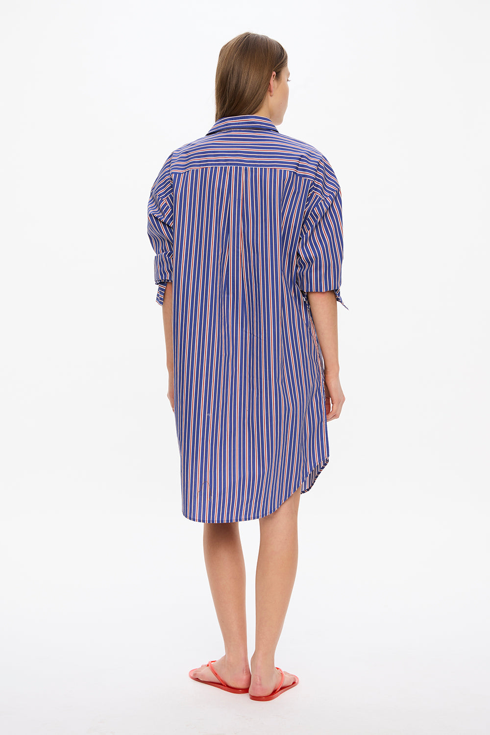 Chiara Long Sleeve Midi Dress - Stripes	Indigo/Teal/White